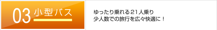 小型バス　ゆったり乗れる21人乗り　少人数での旅行を広々快適に！