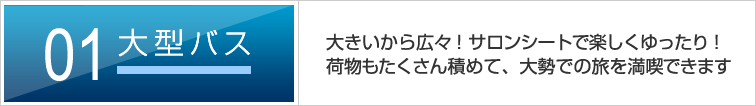 大型バス　大きい~広々！サロンシートで楽しくゆったり！荷物もたくさん積めて、大勢での旅を満喫できます